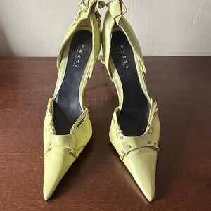 Lime Green Pointed-Toe Studded Slingback Heels US9